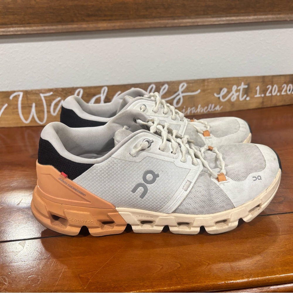 On Running Cream and White Sneakers